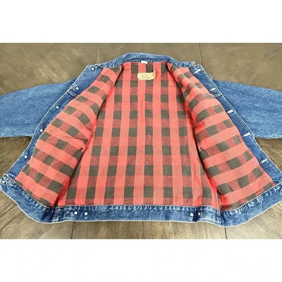 Vintage Plain Pockets Jean Jacket Men's Size Medium Denim Plaid Made in Mexico - Picture 8 of 11